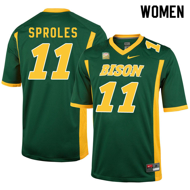 Women #11 Phoenix Sproles North Dakota State Bison College Football Jerseys Sale-Green - Click Image to Close
